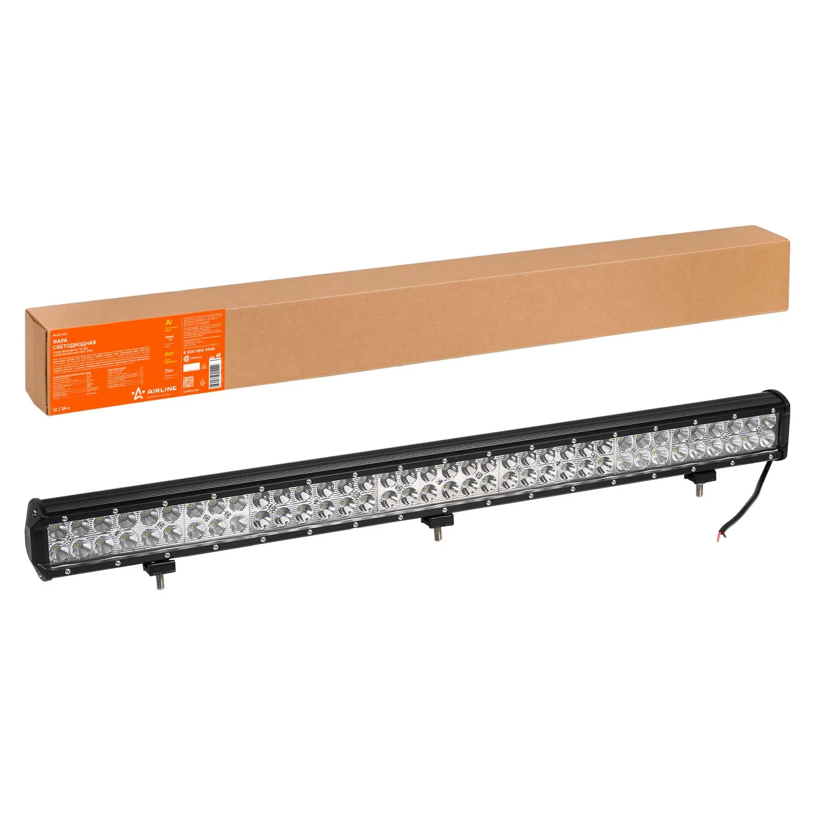 Фара светодиодная (балка) двухрядная 72LED, комбин.свет, 216Вт, 845х78х65мм, 12/24В AIRLINE ALED053