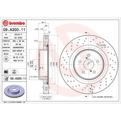 Диск тормозной LEXUS IS F 5.0 08- передний BREMBO 09.A300.11