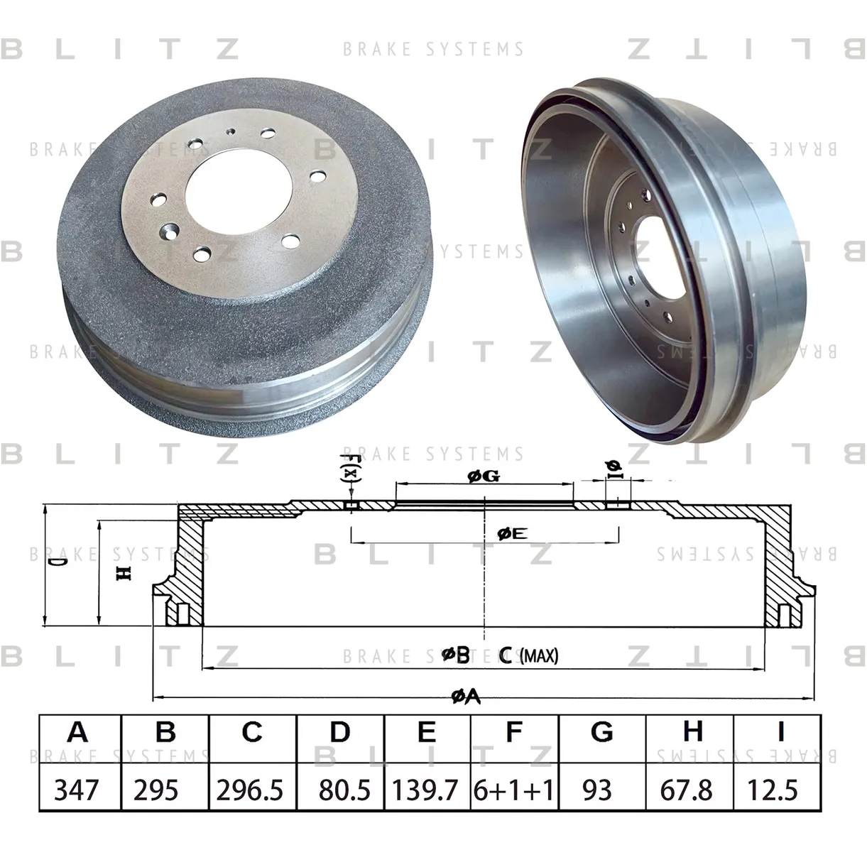 Барабан тормозной MAZDA B-Serie 99->, FORD Ranger 99-> BLITZ BT0161