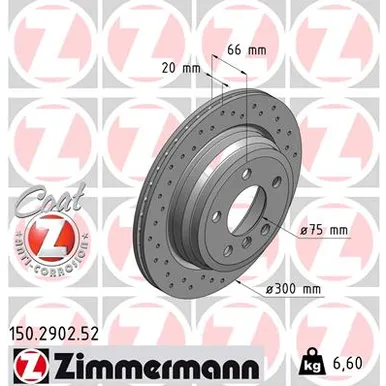 Диск тормозной задний перфорированный с покрытием SPORT COAT Z ZIMMERMANN 150.2902.52