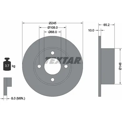 Диск тормозной задний стандартный AUDI TEXTAR 92054300
