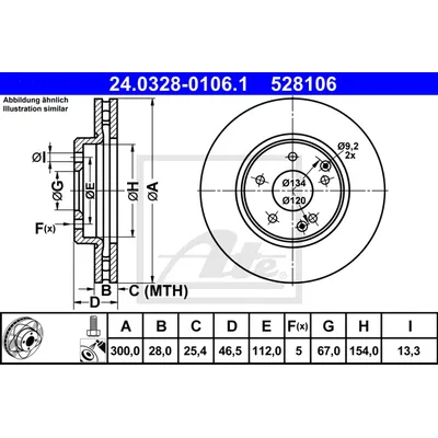 Диск тормозной передний POWER DISC MB W203/W210 ALL 00-> /D=300MM ATE 24.0328-0106.1