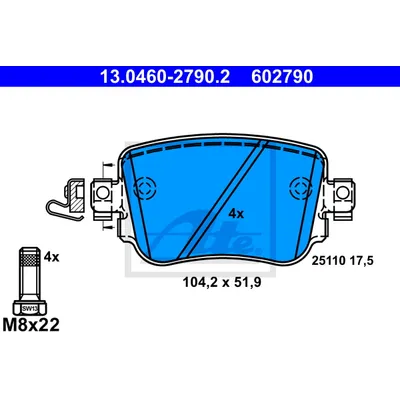 Колодки зад. AUDI A1 (8X1,8XK),Q3 (8UB,8UG)/SKODA OCTAVIA III (5E3,NL3,NR3) ATE 13046027902