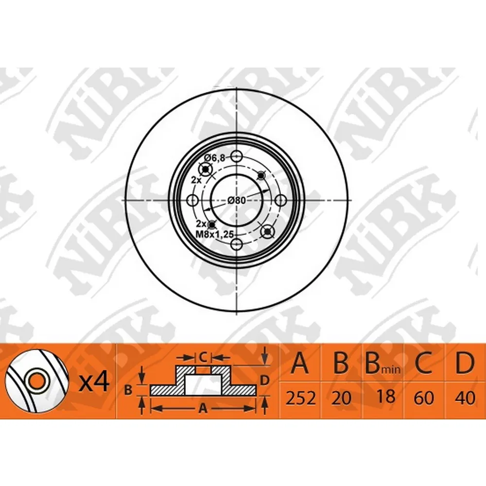 Диск тормозной передний OPEL AGILA 1.0-1.3 07->/SUZUKI SWIFT 1.3-> NIBK RN1525