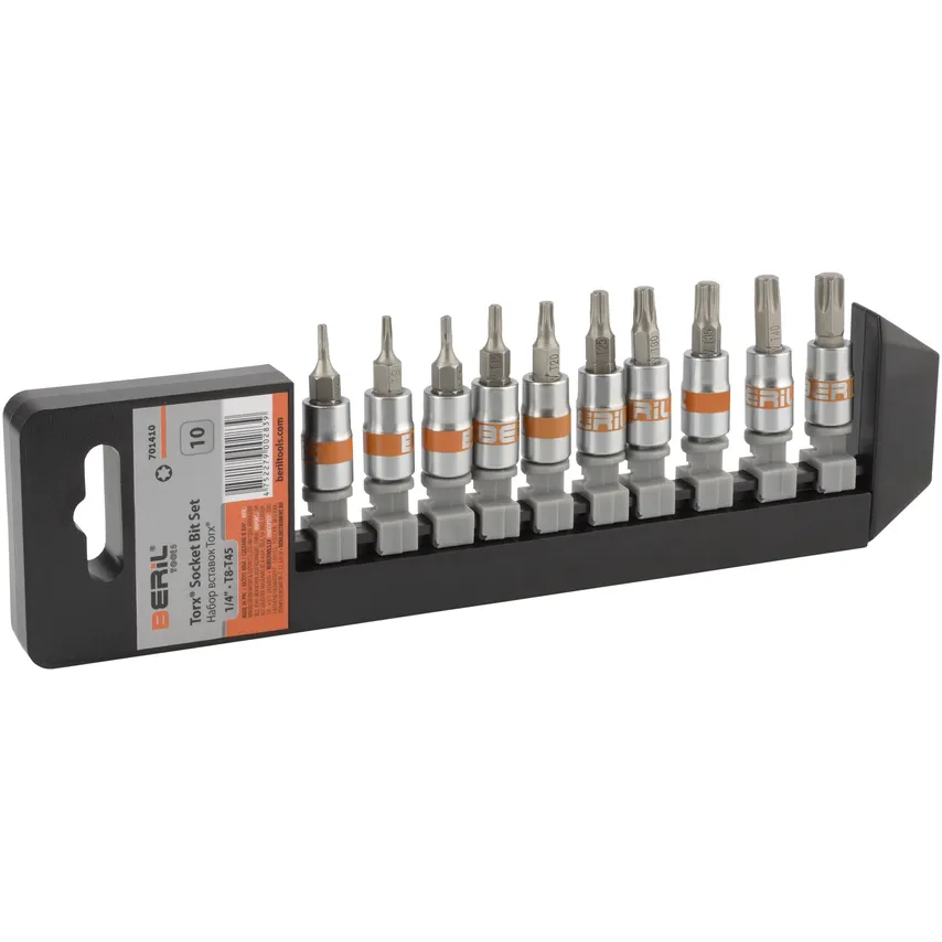 Набор головок-вставок Torx T8-T45, 1/4DR, 10 предметов, холдер BERIL АвтоDело 701410