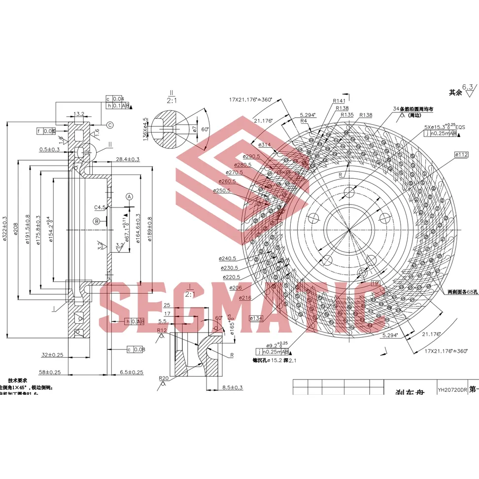 Диск тормозной передний перфорация MERCEDES C-CLASS W204 01/07=> SEGMATIC SBD30093351