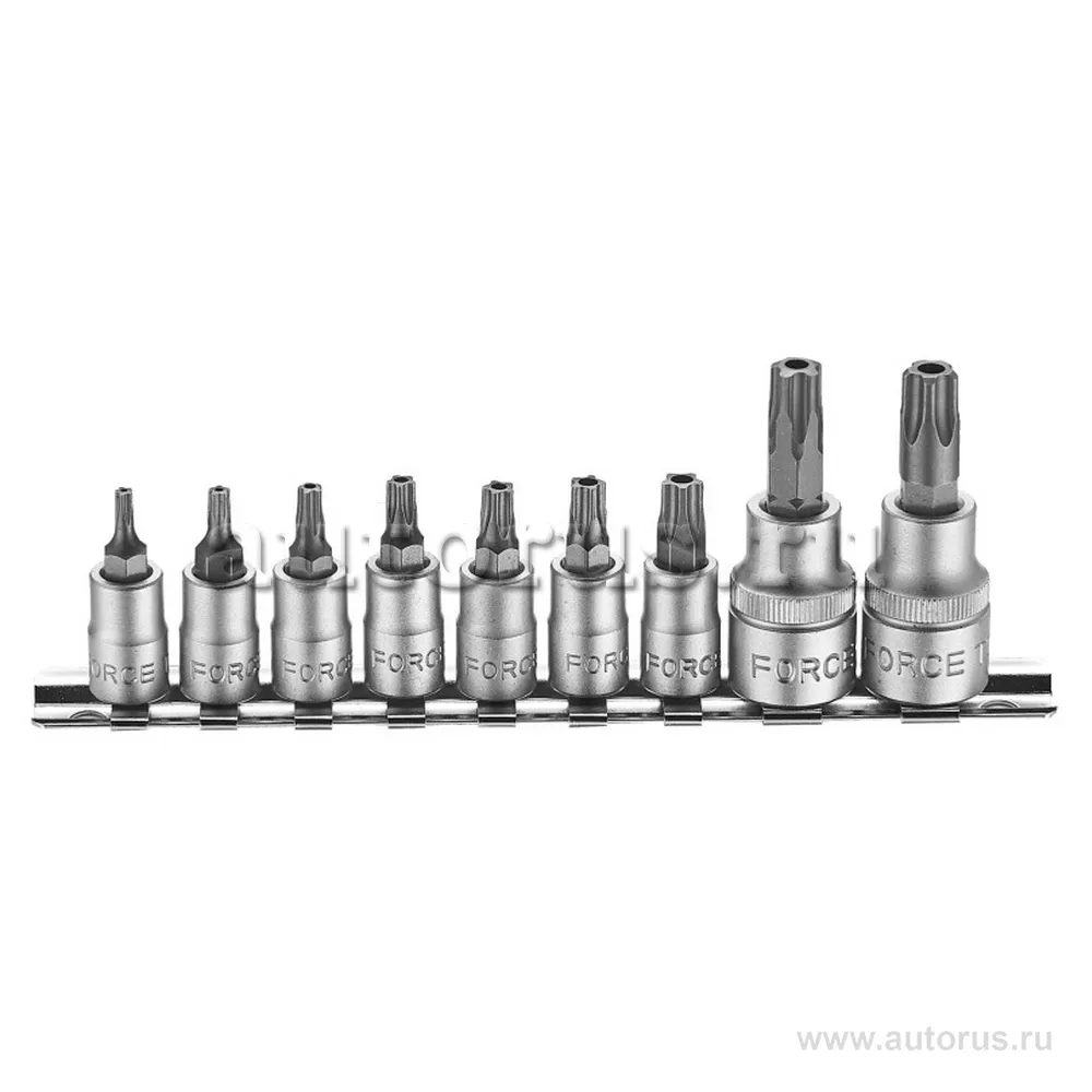 Головки 1/4, 3/8-биты Торкс 5лучевые с отв. на планке TS10-TS50 FORCE 3095