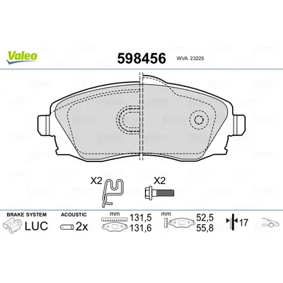 Колодки тормозные OPEL CORSA C 01- перед. VALEO 598456
