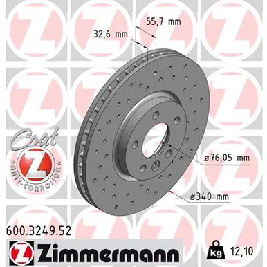 Диск тормозной вентилируемый, перфориров ZIMMERMANN 600324952