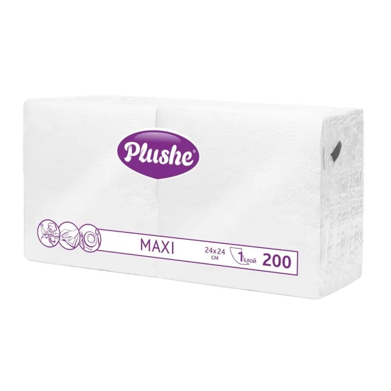 Салфетки бумажные Plushe Maxi 24х24 белая 1сл 200л/уп 1729700