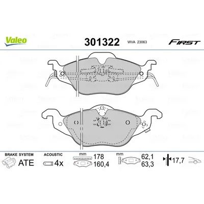 Колодки тормозные передние VALEO 301 322