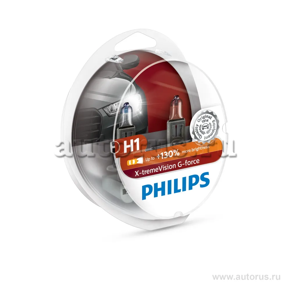 Лампа 12V H1 55W P14,5s PHILIPS X-treme Vision G-force 2 шт. DUOBOX 12258XVGS2