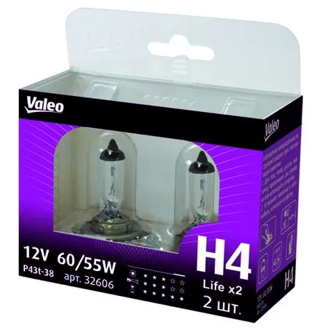 Лампа 12V H4 55/60W VALEO Life x2 2 шт. DUOBOX 032 606