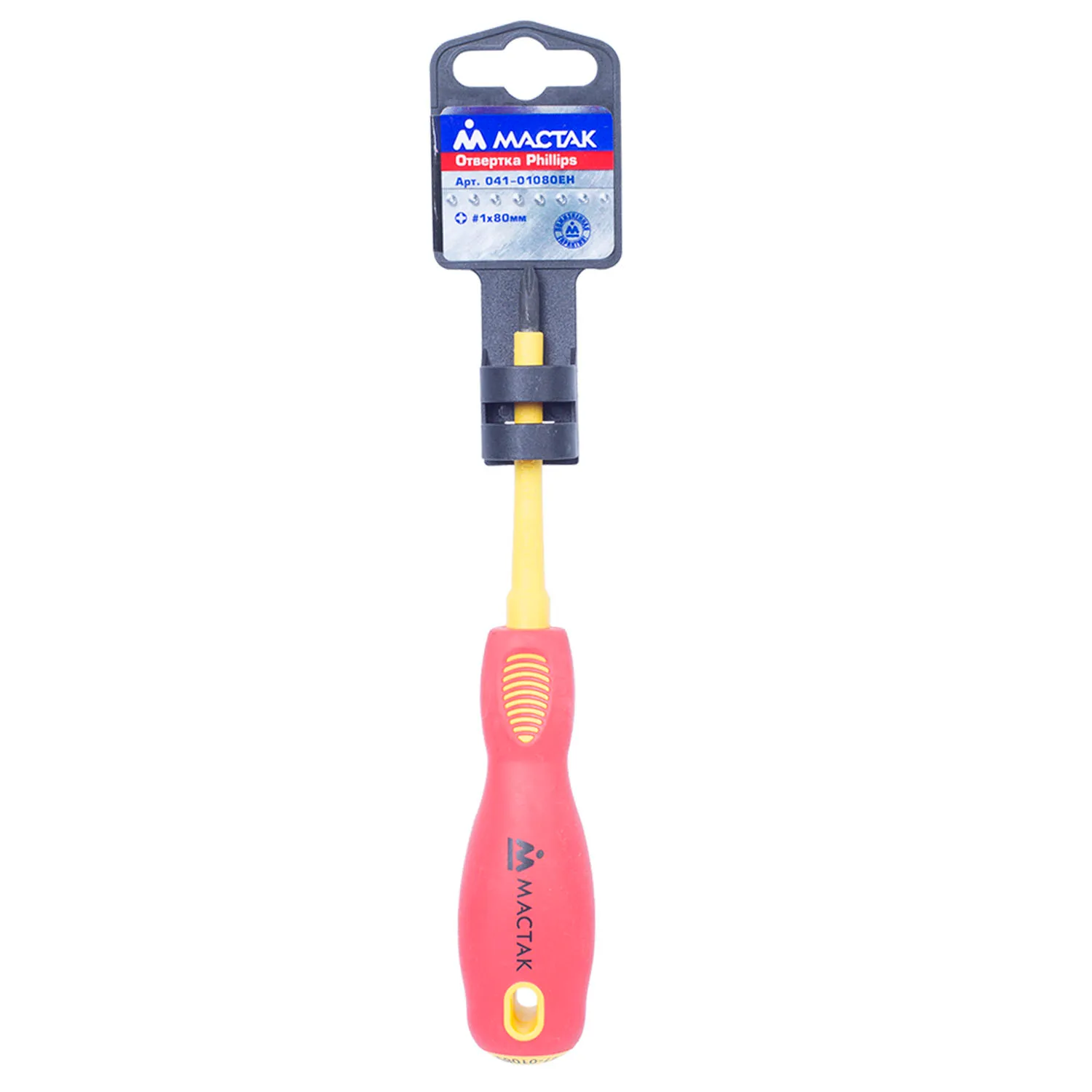 Отвертка крестовая Phillips 1x80 мм, диэлектрическая, держатель МАСТАК 041-01080EH