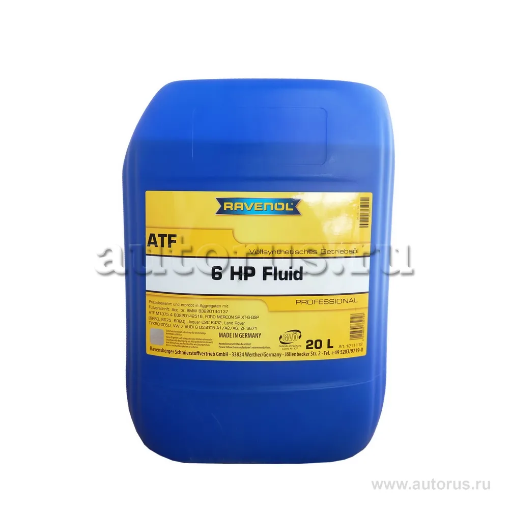 Трансмиссионное масло RAVENOL ATF 6 HP Fluid (20л) new 1211112-020 (4014835732728)
