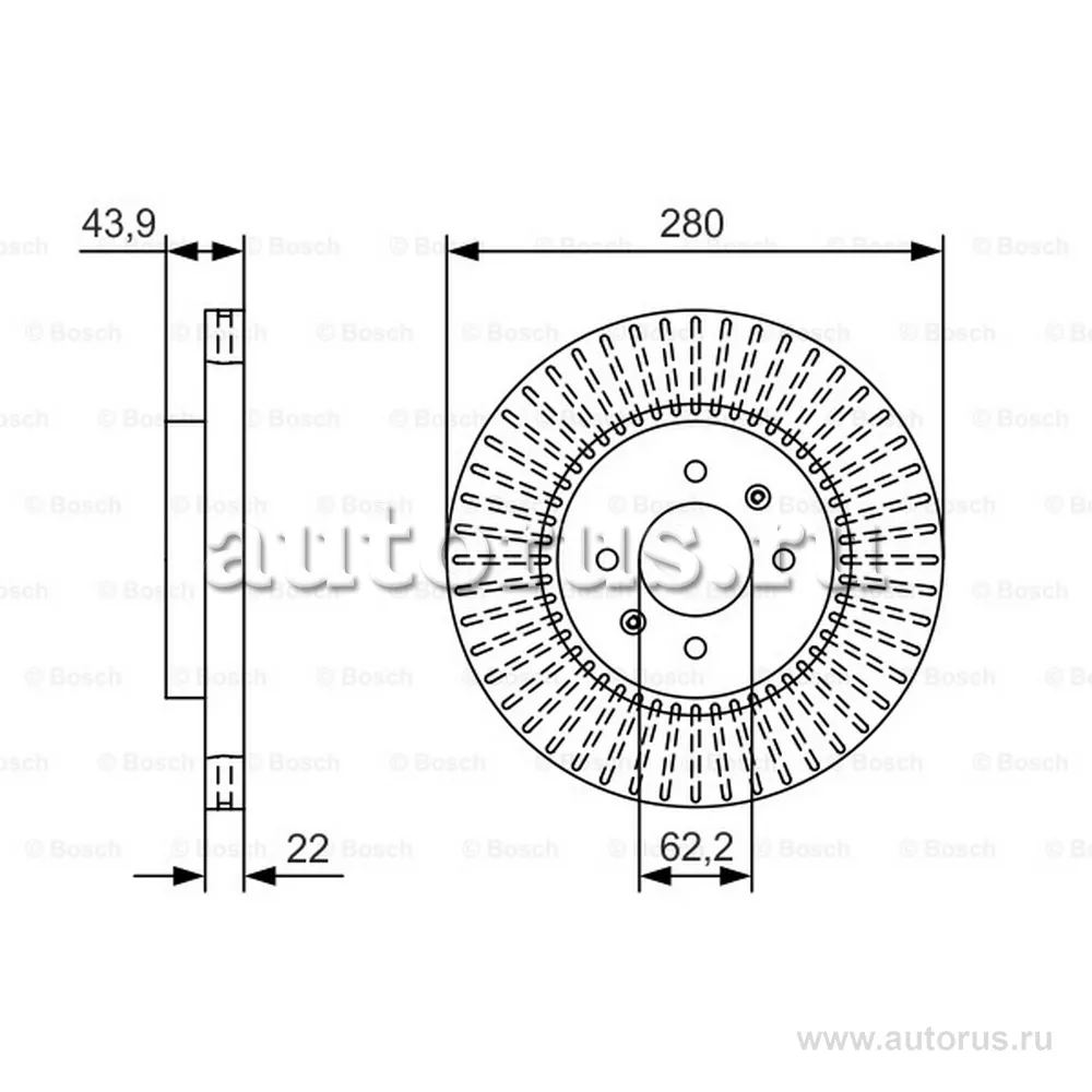 Диск тормозной передний HYUNDAI I20/KIA RIO III HATCHBACK 1,25/1,4L BOSCH 0 986 479 B05