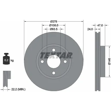 Диск тормозной передний стандартный AC/FORD/FORD AUSTRALIA/FORD USA/MERCURY TEXTAR 92075400