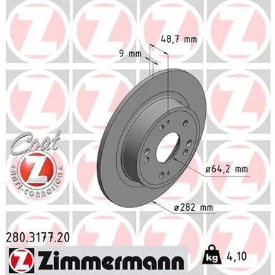 Диск тормозной задний HONDA ACCORD IX 08 ZIMMERMANN 280.3177.20