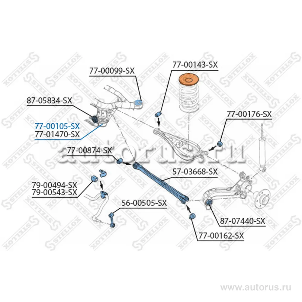 Сайлентблок зад. балки пер. п. BMW E46/Z4 all 98> STELLOX 77-00105-SX