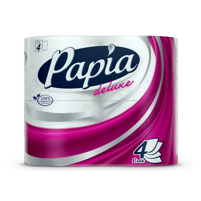 Бумага туалетная Papia Deluxe 4сл бел 100цел втул 17,5м 140л 4рул/уп 483016