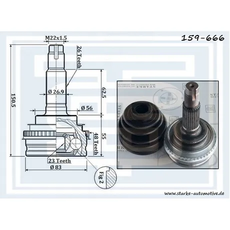 ШРУС TOYOTA CARINA E (T19) / CARINA II (T17) / COROLLA (E10/E11) с ABS STARKE 159-666