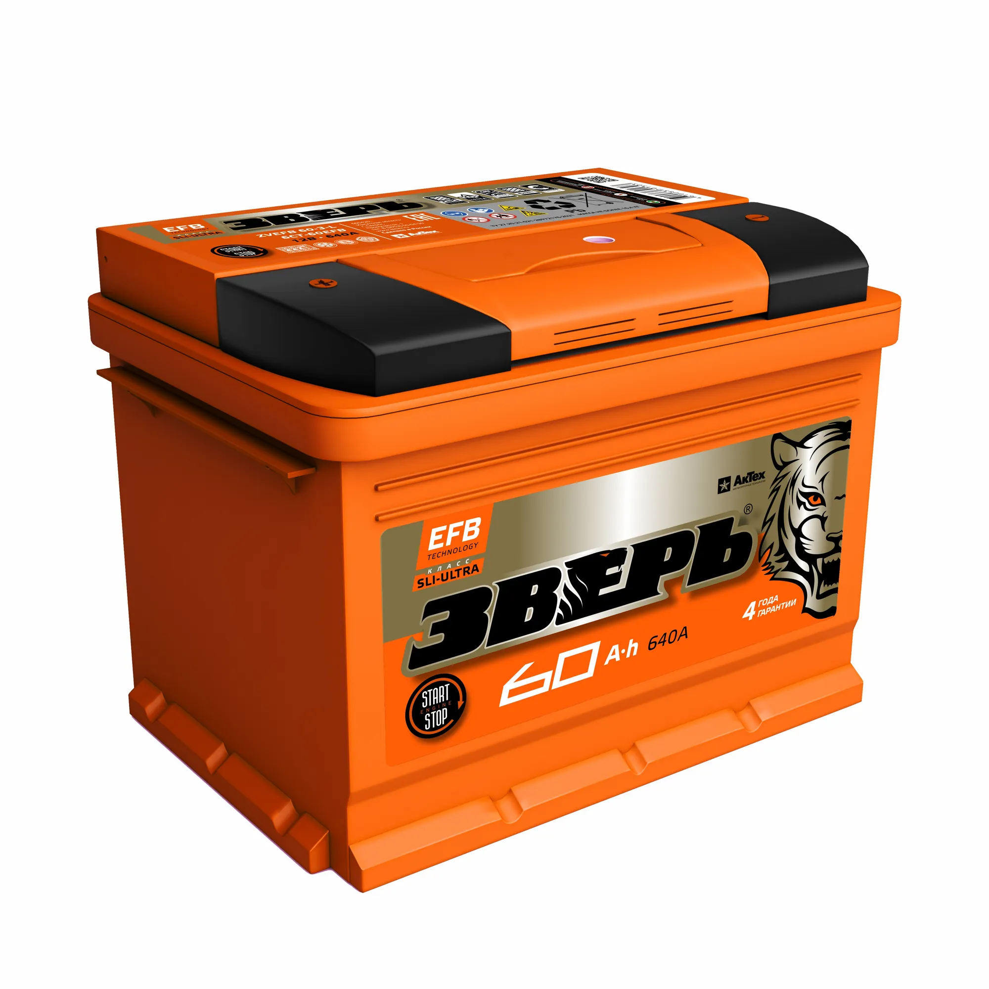 Аккумулятор ЗВЕРЬ EFB 60 А/ч обратный R+ 242x175x190 L2 EN 640 А
