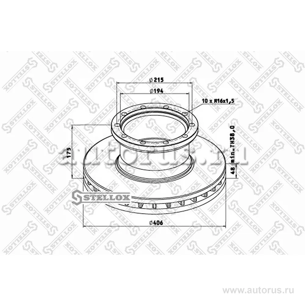 Диск тормозной передний 406/194X48/175 N10-215-M16X1.5 OMN MB,SETRA STELLOX 8500708_SX