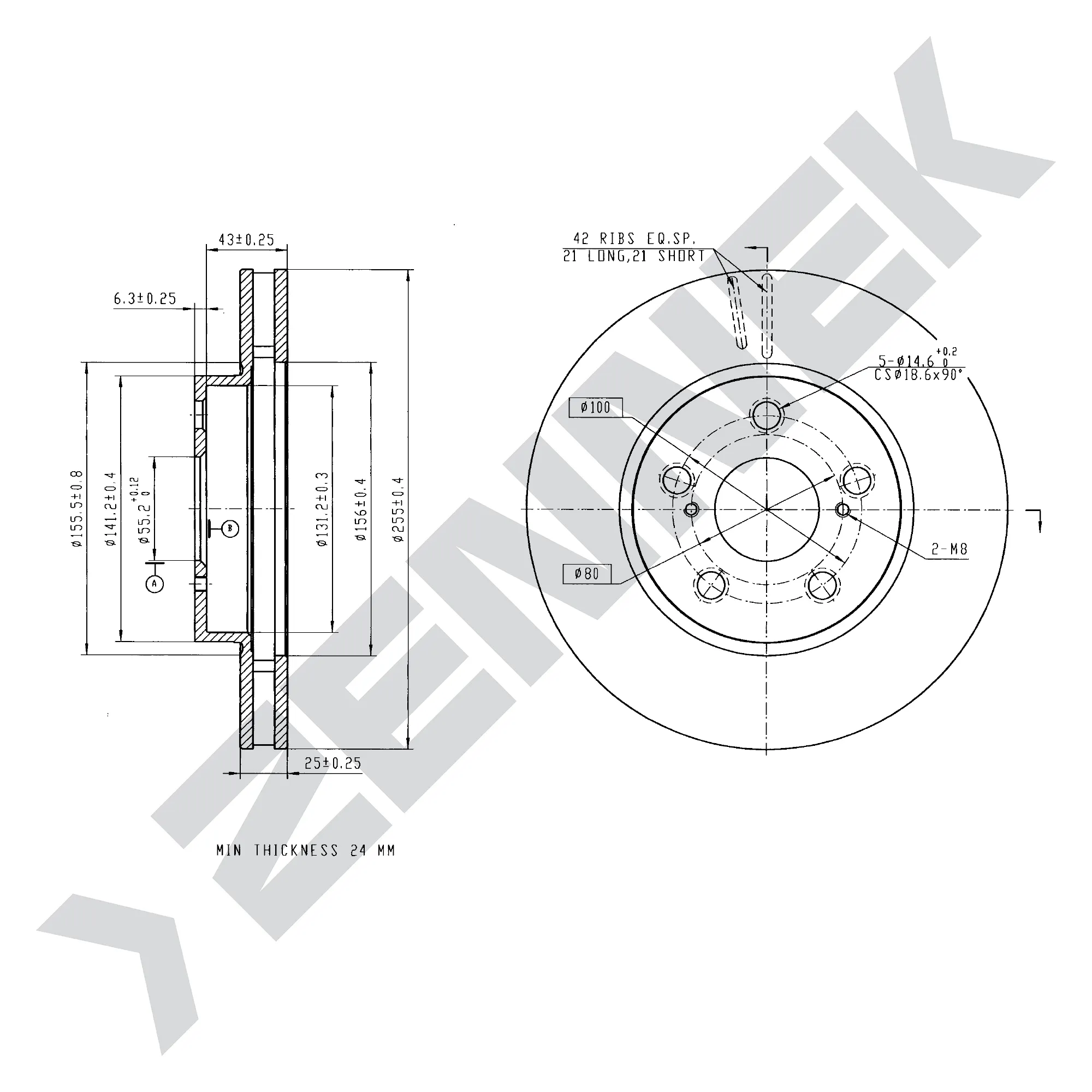 Диск тормозной передний TOYOTA CALDINA 97-02, CARINA 92-97 (2 шт) ZENNEK DBD0182