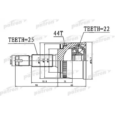 ШРУС наружный с кольцом ABS 22x50x25 ABS:44T KIA CERATO PATRON PCV1111
