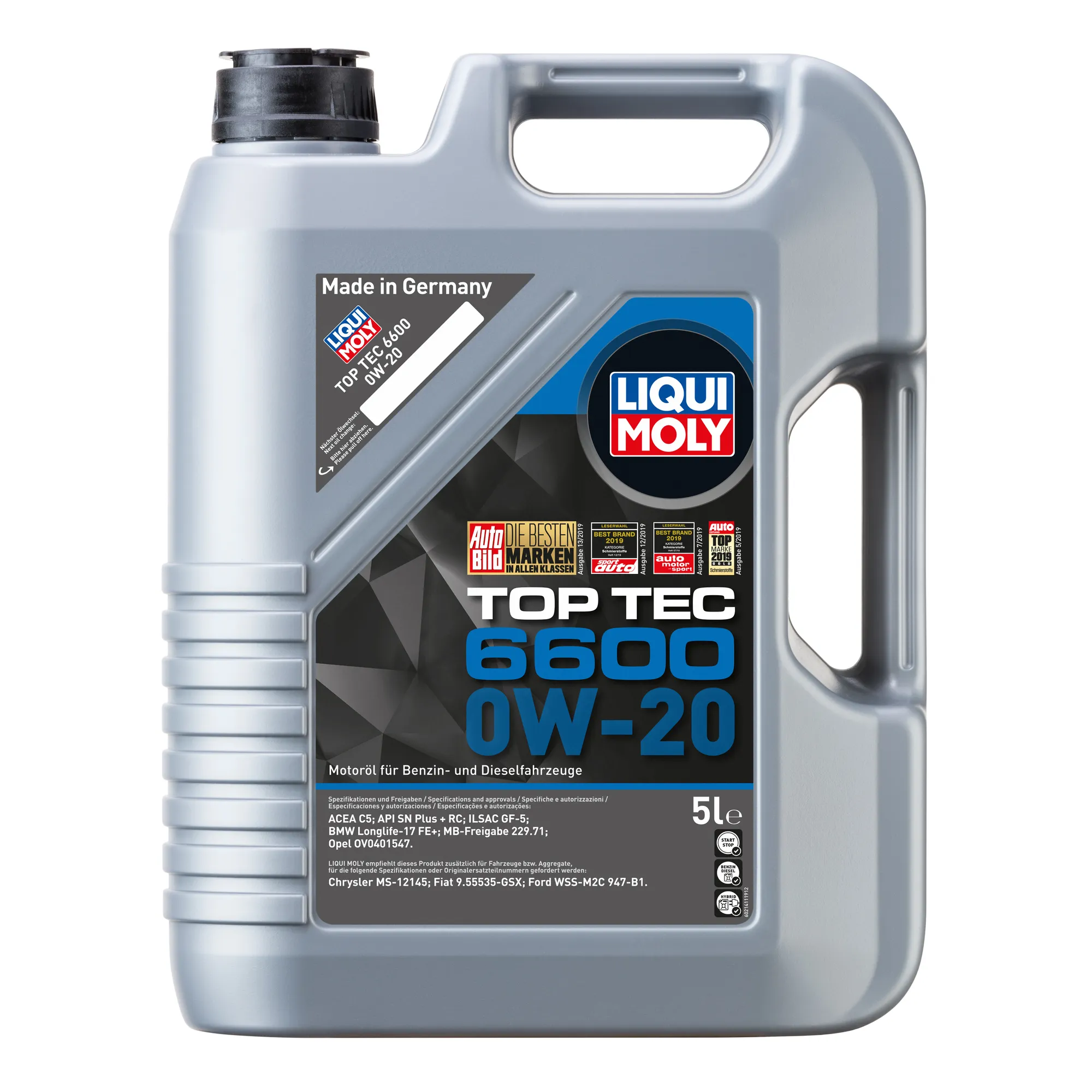 Масло моторное LIQUI MOLY Top Tec 6600 0W-20 синтетическое 5 л 21411