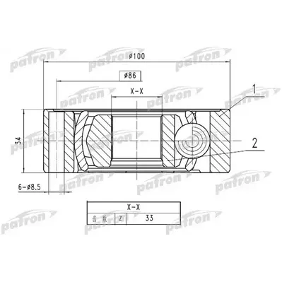 ШРУС внутренний 33X100 AUDI: 80/A4 QUATTRO 1.8/1.8T/2.0 PATRON PCV1787