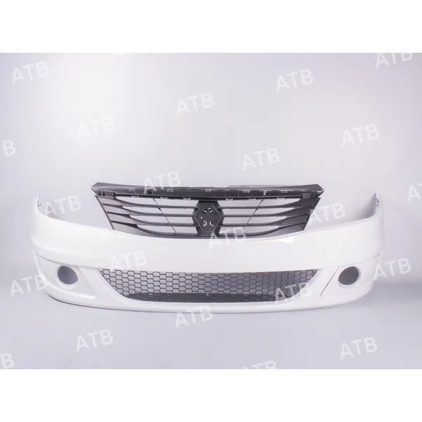 Бампер Renault Logan 1 2009-2015 рестайлинг передний с решеткой под ПТФ Белый лед ATB 1ARL101P6FOV396