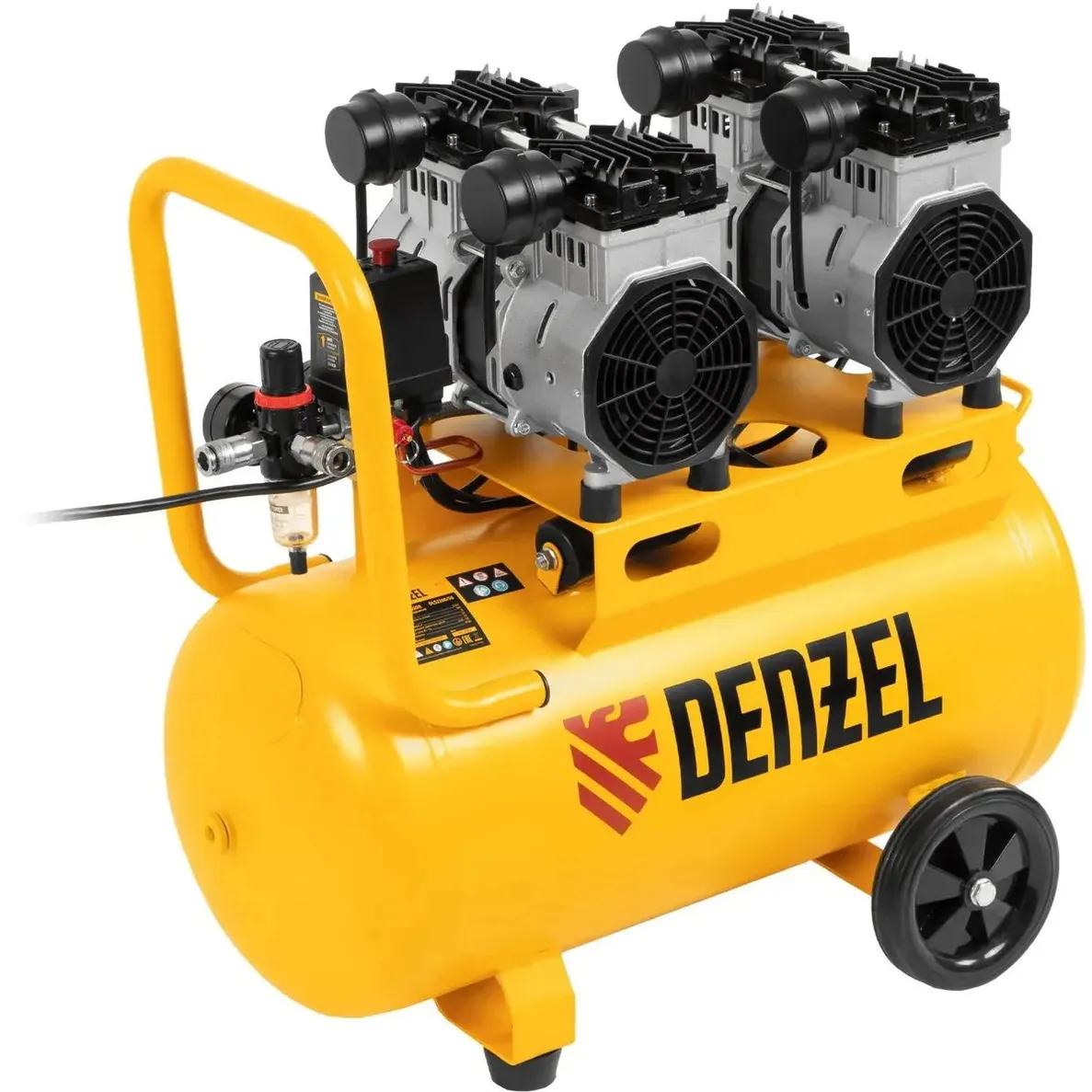 Компрессор безмаслянный малошумный DLS 2200/50, 2200 Вт, 2х1100, 50 л, 380 л/мин Denzel 58031
