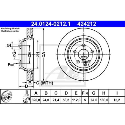 Диск тормозной задний MB S-CLASS C216/W221/W/V/X/222 SL-R230 ATE 24.0124-0212.1