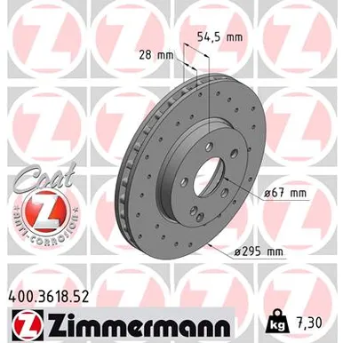 Диск тормозной SPORT передний MB E-CLASS (W211) (5 отверстий) ZIMMERMANN 400361852