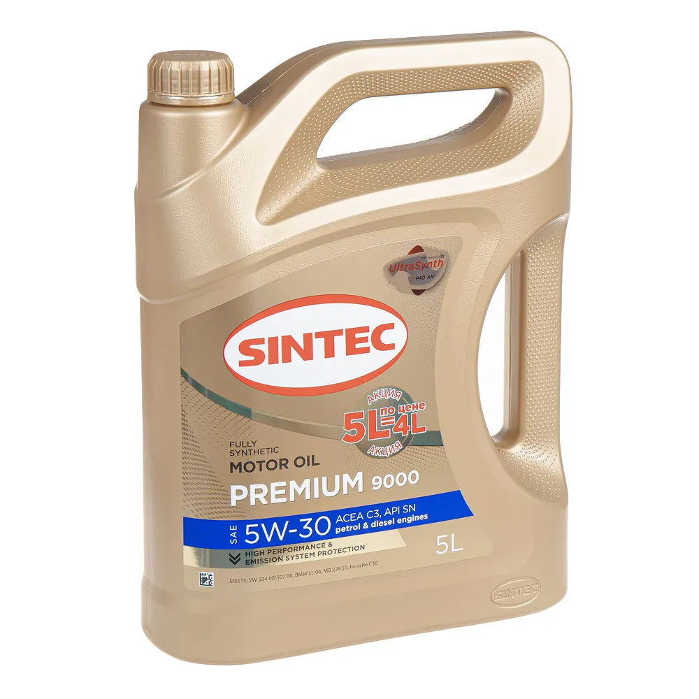 Масло моторное Premium 9000 5W-30 C3 SN 5л (Акция 5л по цене 4л) Sintec 600279