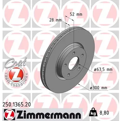 Диск тормозной передний ZIMMERMANN 250.1365.20
