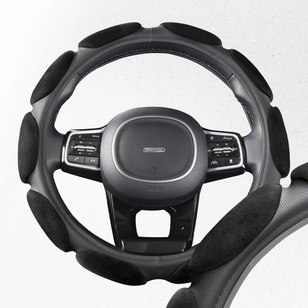 Оплетка руля SKYWAY замша 10 подушечек Черная ECO (M) SKYWAY S01101039