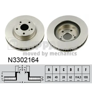 Диск тормозной TOYOTA CAMRY (V40) 06-11/RAV 4 05- передний вент.D=296 мм. NIPPARTS N3302164