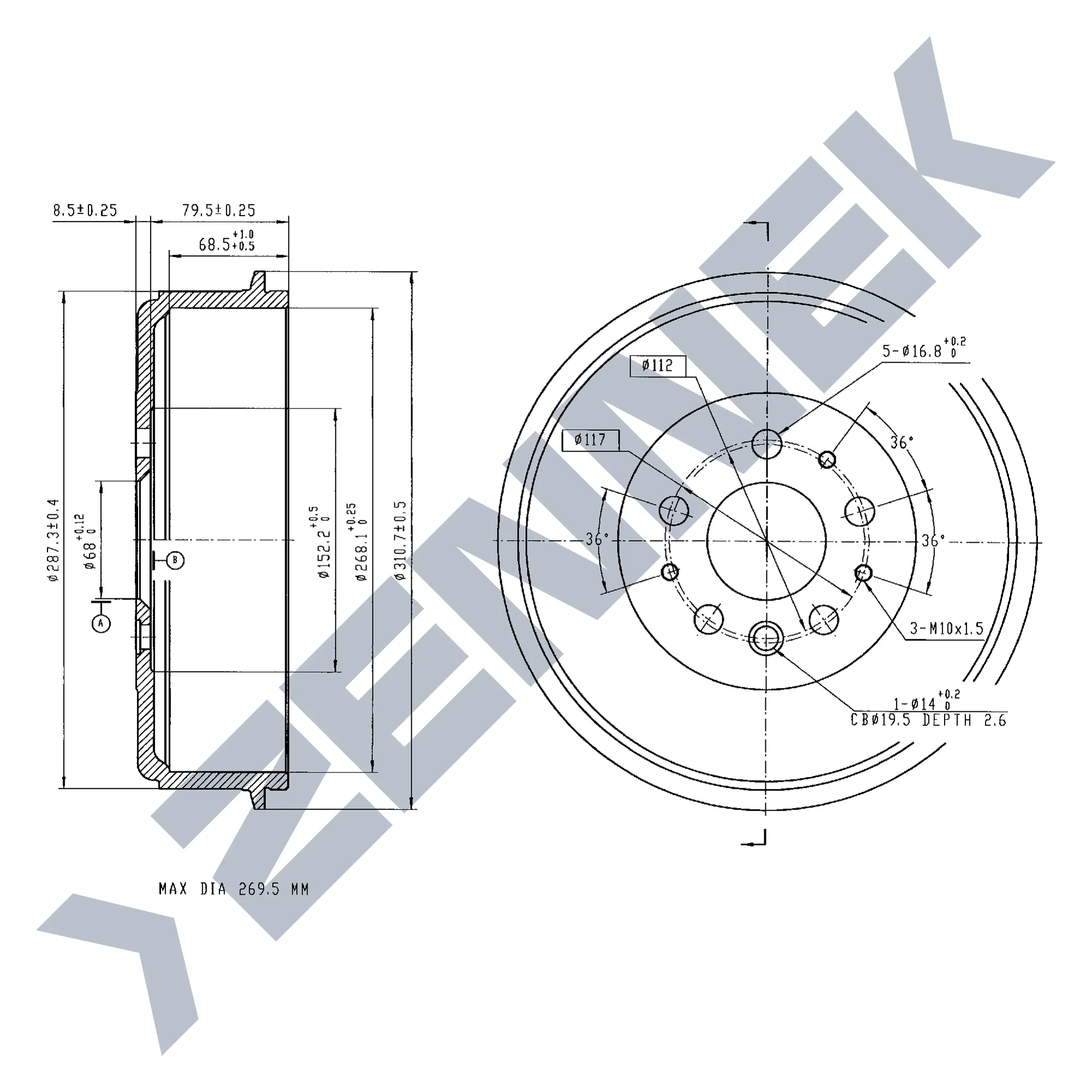 Барабан тормозной VW T4 90-04 ZENNEK DDR0018