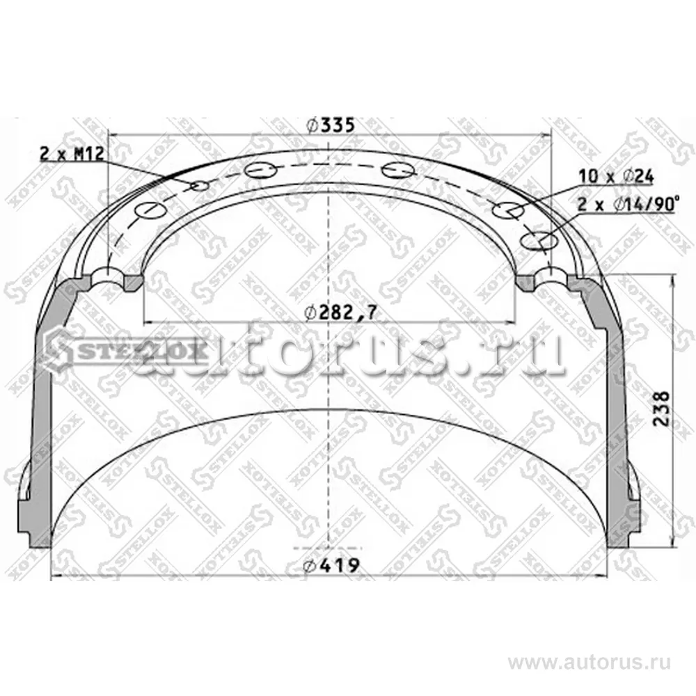 Торм.барабан 419x178/192 H 238 d 282.6/335 n10x24.5 ROR TE-9000 STELLOX 8500043_SX