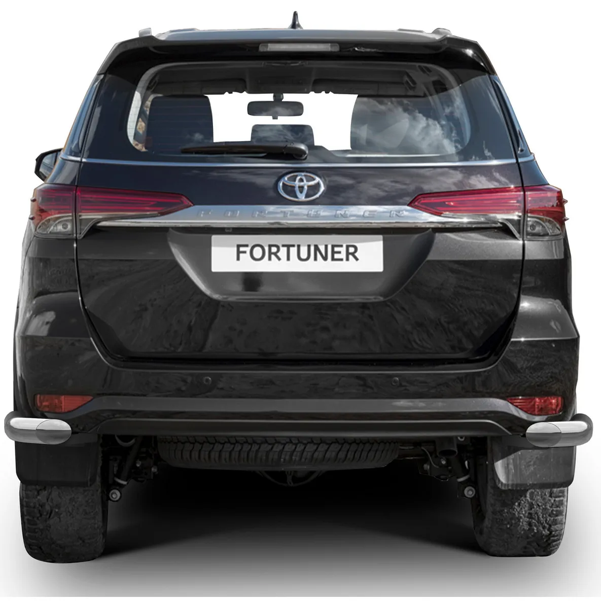 Защита заднего бампера d76 уголки Rival для Toyota Fortuner II 2017-н.в., нерж. сталь, 2 части, R.5720.009