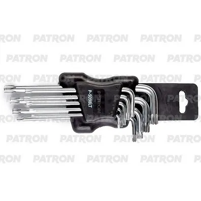 Набор ключей TORX Г-образных длинных, с отверстием, 9 пр: Т10, PATRON P-5098LT