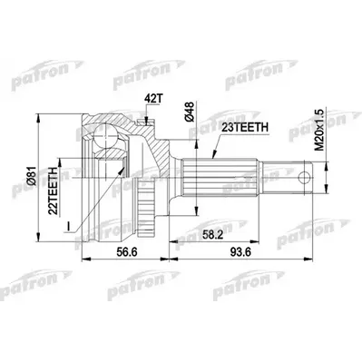 ШРУС наруж. (c ABS !!!) 23x48x22 ABS:42T NISSAN Micra 9 PATRON PCV1193