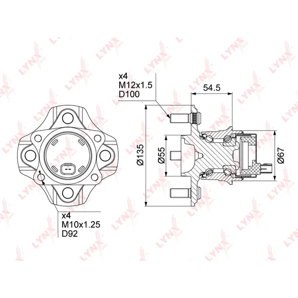 Ступица задняя в сборе с ABS TOYOTA Yaris(P10) 1.0-1.5 99-05 / Yaris Verso(P20) LYNXauto WH-1204