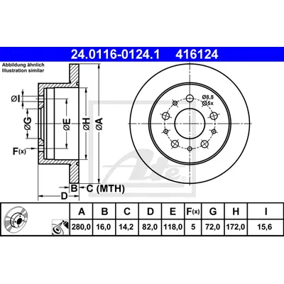 Диск тормозной задний, CITROEN JUMPER C бортовой платформой 2.2 HDI 1002.2 HDI 1102.2 HDI 1202.2 HDI 1302.2 HDI 1503.0 HDI 1453.0 HDI 1603.0 HDI 180 06-, JUM ATE 24.0116-0124.1