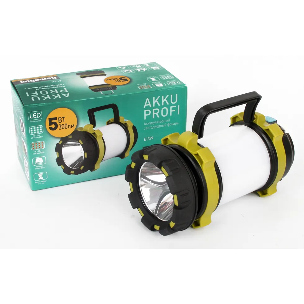 Фонарь акк., кемп, USB2.0, micro USB, Powerbank, 5Вт, 4А-ч, пластк, кор. Camelion 14258