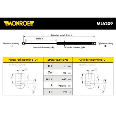 Амортизатор крышки багажника MONROE ML6209