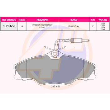 КОЛОДКИ ПЕР PGT 406 1.61.8 16V1.9TD 16V 95-04 ДИСК 14 (с датчиками)
