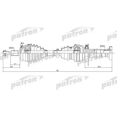 Полуось правая 38X860X63,2X26 VW TRANSPORTER V 2,0 TDI 09- PATRON PDS0306
